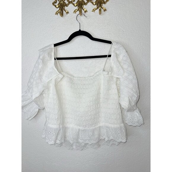 Cider White Off Shoulder Top Ruffles Puff Sleeves Eyelet Lace Embroidery 3X K - Picture 6 of 8